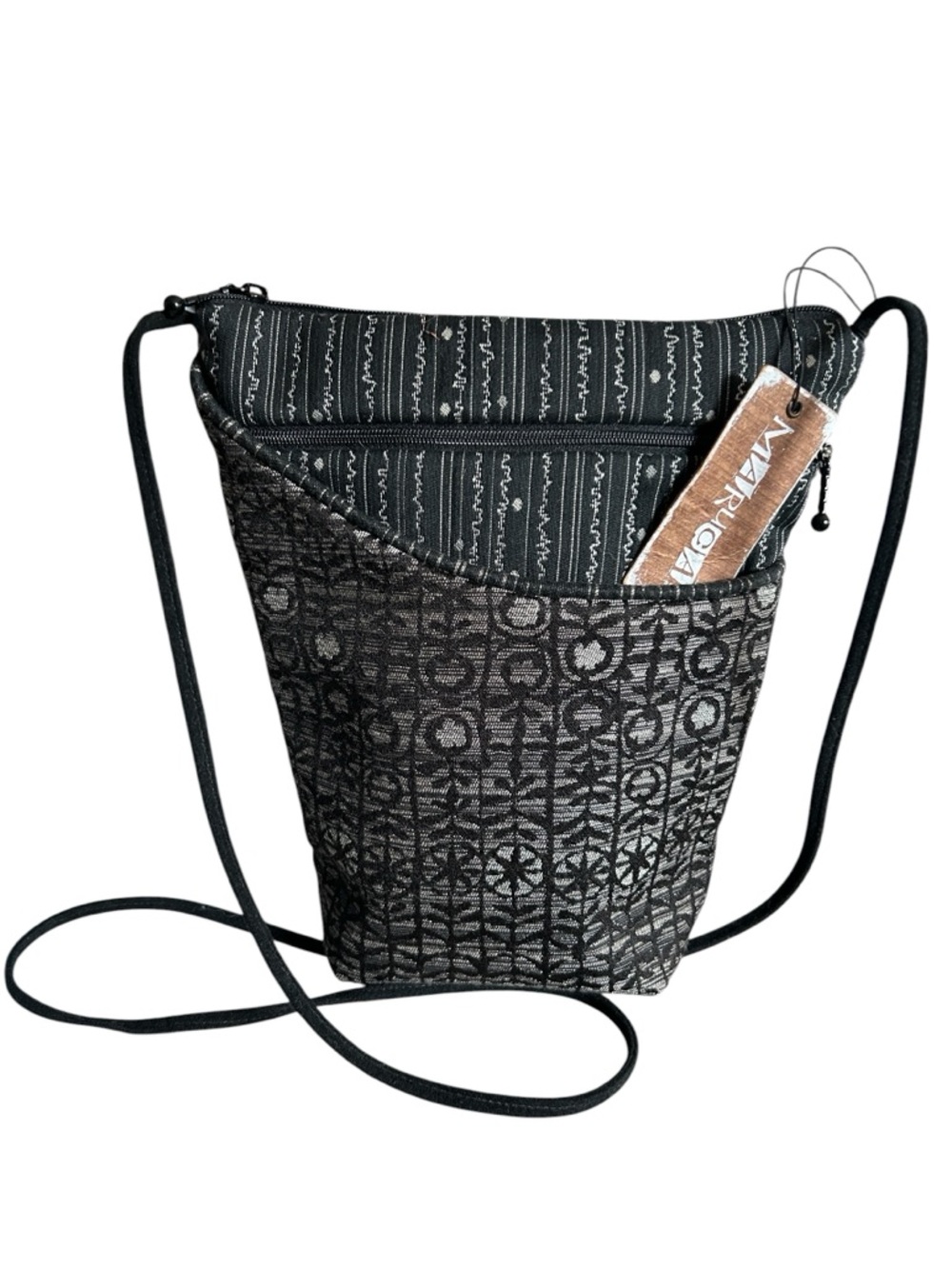 Maruca Crossbody Bag Purse
Handmade in Boulder CO in Black and Silver Boho Print